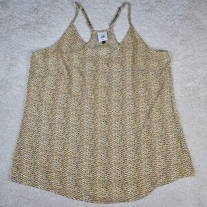 Women's Cabi Tank Top Size Medium Yellow Black Print Sleeveless‎ Flounce Blouse